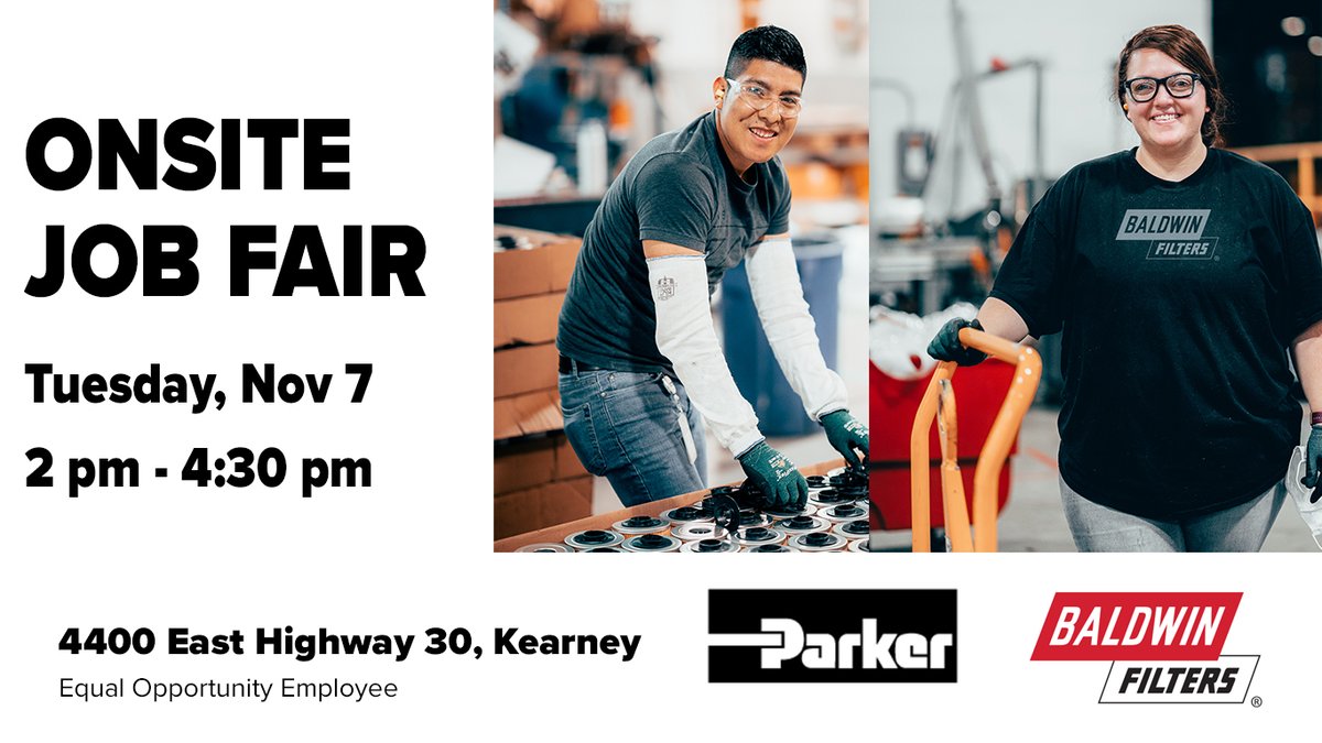 Stop by our Job Fair tomorrow. Learn more about Baldwin Filters / Parker. Great Wages & Benefits, Quarterly Profit Sharing, On-site Medical Clinic and much more. prker.co/3OaMnuV