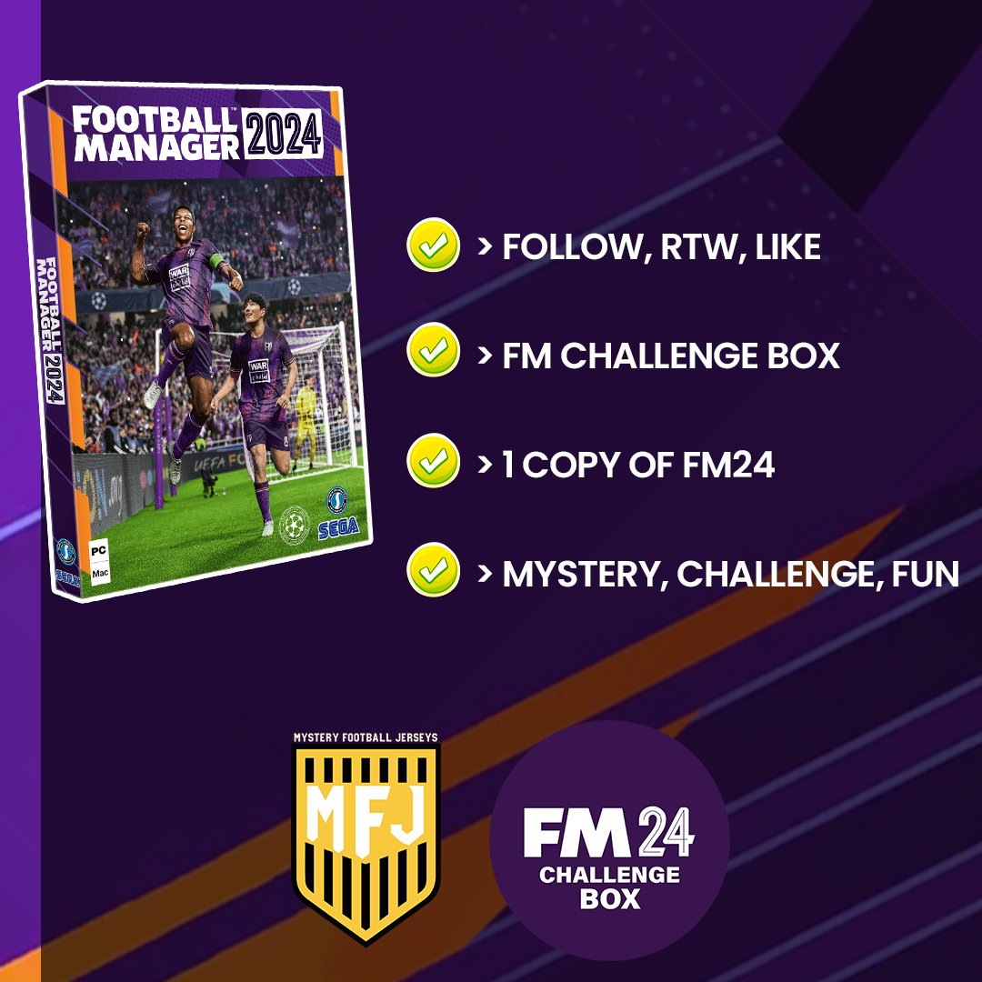 MFJ_UK's tweet photo. 🎉🎉Give Away 🎉🎉

To celebrate the launch of our new FM24 challenge box, we are giving away monster prize. You could win a copy of FM24 and your very first challenge box. 

All you got to do is 👇

Follow us🫂 
RTW 🔄
LIKE 💟

Winner announced Friday ! https://t.co/Zn4TFypNb7