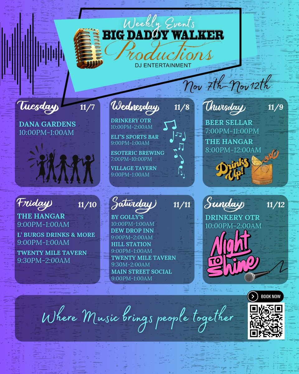 BigDaddyWalker's tweet image. ✔️🗓Check out our weekly events calendar! Don't miss out on the hottest karaoke and dance party near you!🎉

#WeeklyEvents #corporateevents  #warrencountyohio #butlercountyohio #hamiltoncountyohio #Cincinnati #dj #karaoke #karaokebar #music #drinks #beerlover #fun #ohiothingstodo