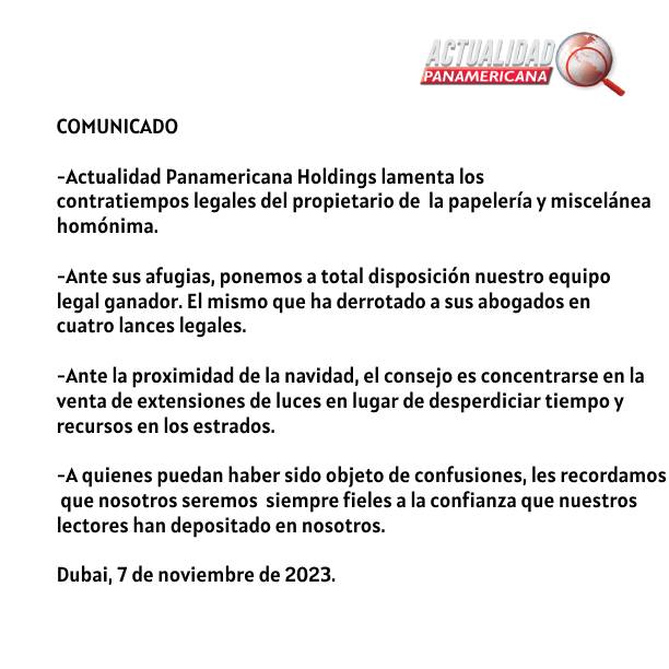 actualidadpanam's tweet photo. #COMUNICADO https://t.co/6elUnBSNSq