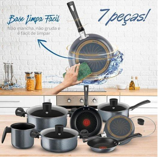Jogo de Panelas, Rochedo, Limpa Fácil, 7 peças, Grafite