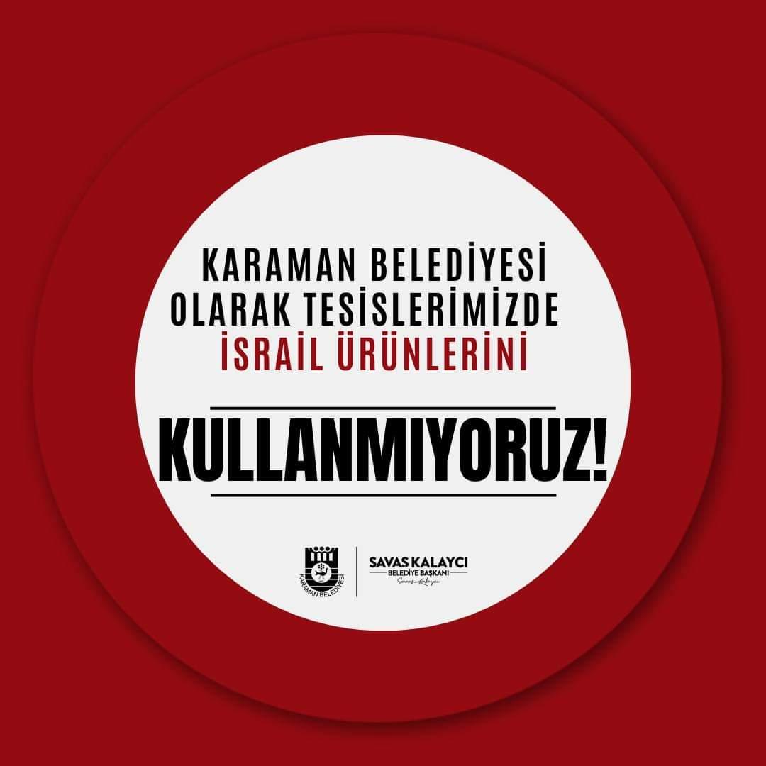 Karaman Belediyesi olarak tesislerimizde İsrail ürünlerini kullanmıyoruz.

 #Karaman #KaramanBelediyesi #SavaşKalaycı