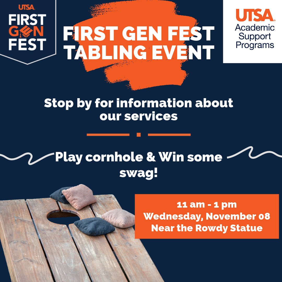 utsatutoring's tweet photo. We are celebrating our First Gen Students this week! Come by and win some prizes this Wednesday! https://t.co/V17WqH7jD4