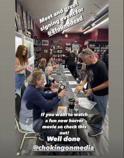 improvguy11's tweet photo. Awesome time yesterday (11/5/23) signing DVD’s of our horror feature film, “8 Found Dead,” at Dark Delicacies in Burbank. So many wonderful fans. Such a supportive horror community. Fun hanging with our cast, director & writer. #8FD @darkskyfilms #acting #horror #grateful https://t.co/DXmL59Zv9t