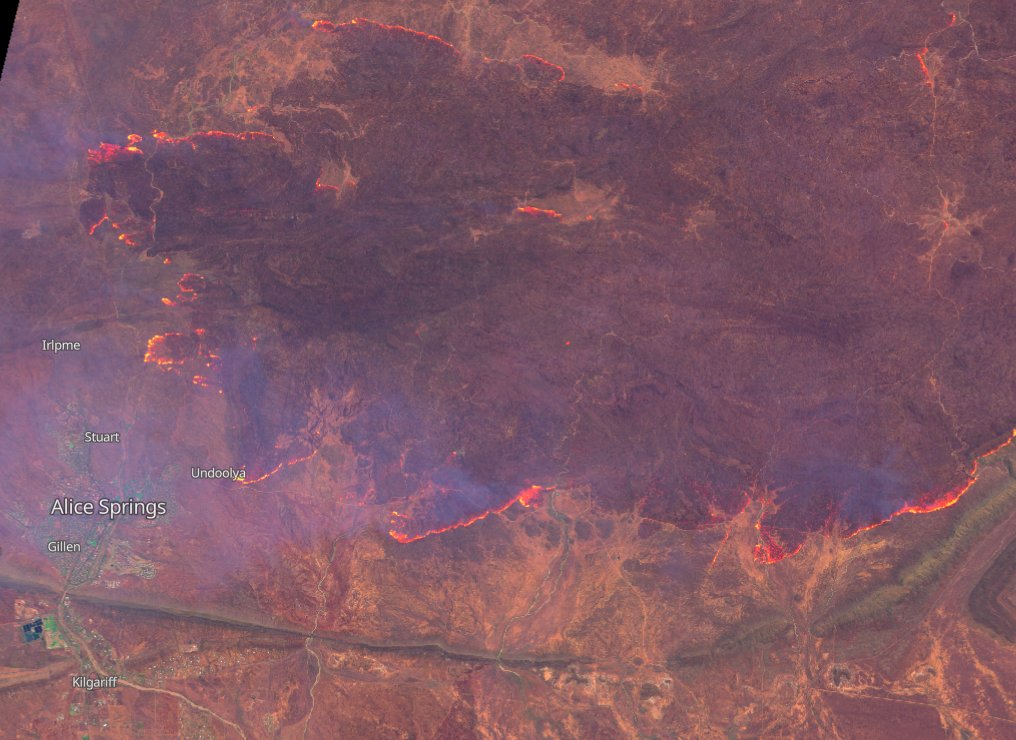 Alice Spings yesterday!! 

We knew this season was going to be bad but this is scary!   track these fires at firenorth.org
Sentinel2 image.
#buffel?