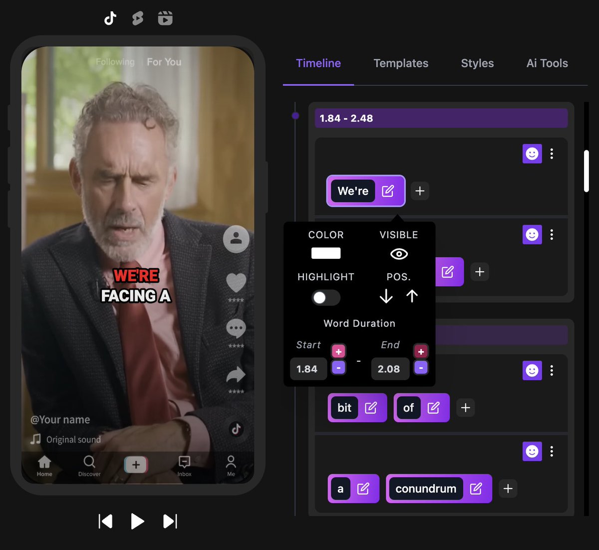 - Add new words to sentence ✅ 
- Custom words timecode ✅ 

A major update is coming for November, stay tuned ! 🔥