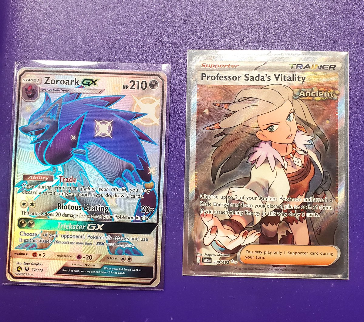 sirsworth's tweet photo. First Trade Up done!!! $7 card for a $12 card #Pokemon #PokemonTCG #tradeupchallenge #TCG #zoroark #professorsada https://t.co/1GE4RvX8JN