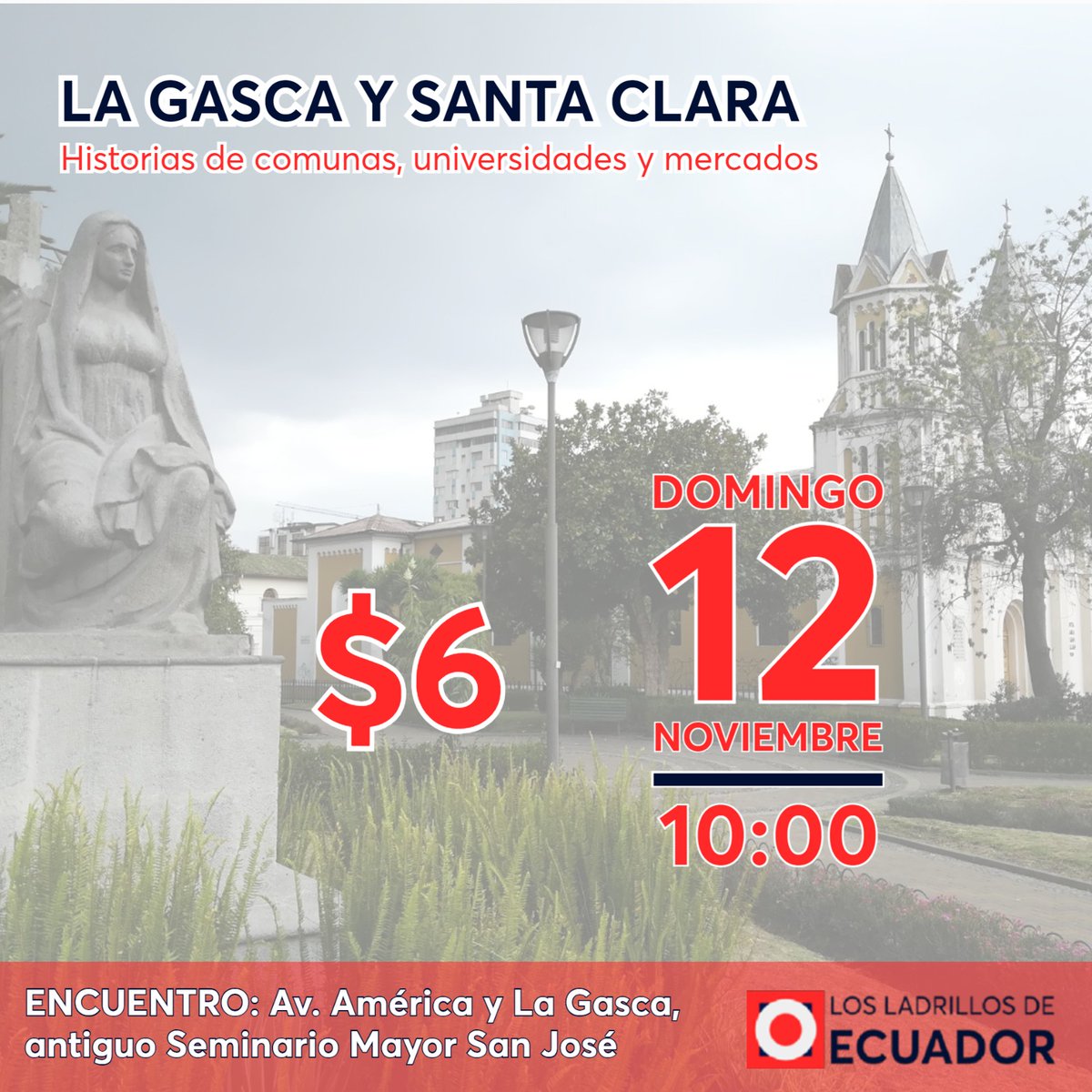 Este domingo 12 de noviembre acompáñame a un recorrido por hermosas plazas, quebradas desaparecidas, elegantes mansiones y quintas, referentes del primer salto arquitectónico de Quito a la modernidad, y hasta un emblemático mercado que surtió de identidad ancestral a sus vecinos.