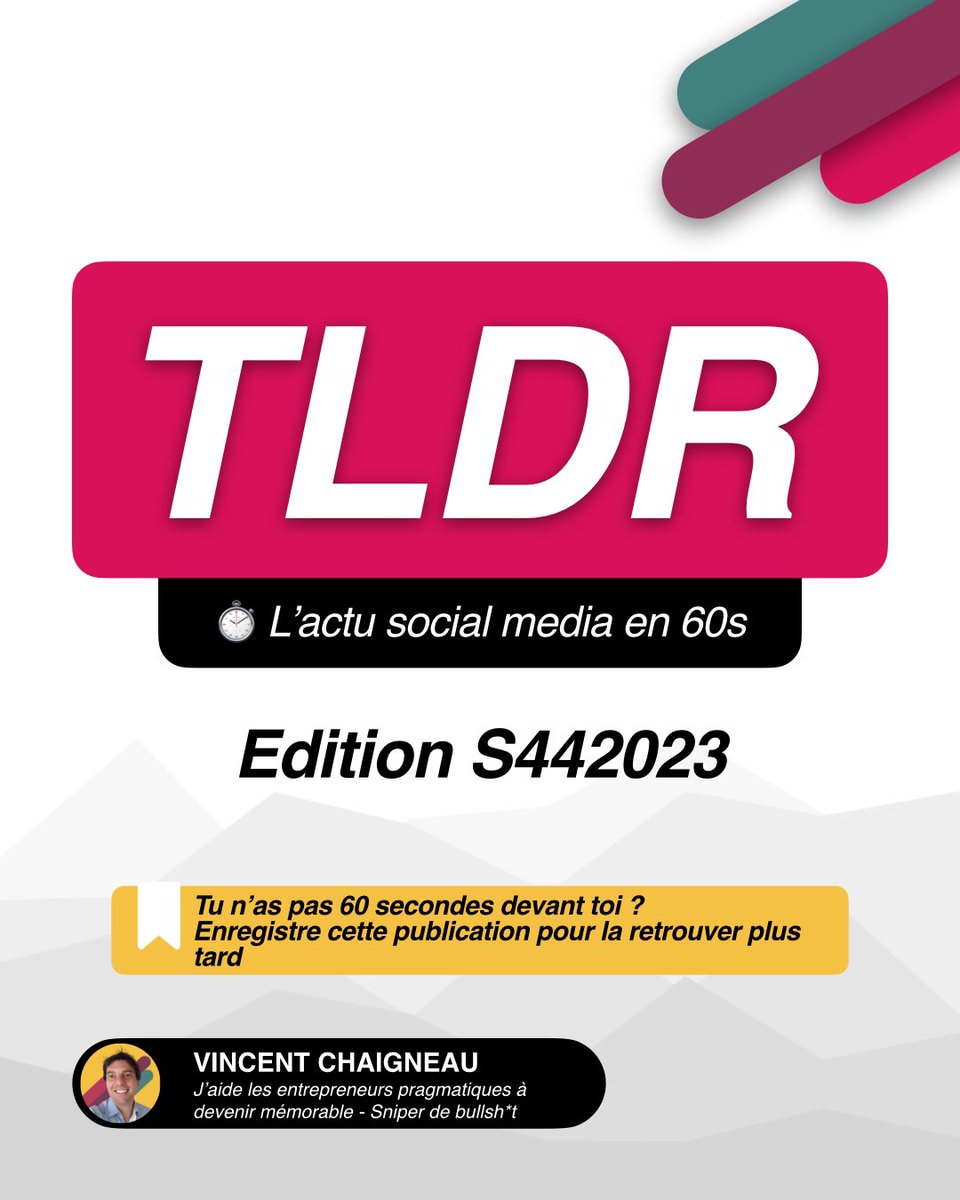chaigneau's tweet photo. Dans TLDR on parle de:
- Instagram encore puisqu'ils sont très actif
- WhatsApp qui fait évoluer ses chats communautaires
- Facebook qui propose de créer son IA personnalisée
- X qui veut réintégrer une ancienne featured
- Threads... hum hum !

A lire ici https://t.co/bt1y8fpIS5 https://t.co/FRvAhPp41P