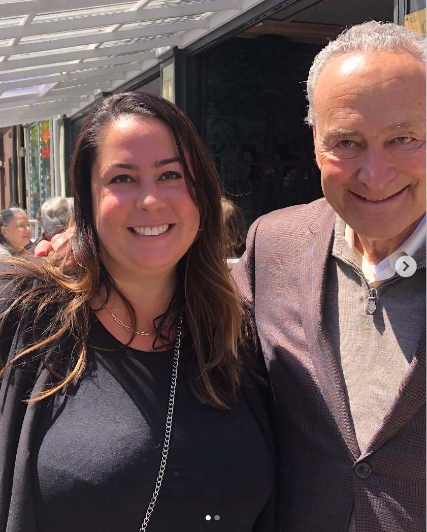 This is Judge Engoron's Principal Law Clerk, Allison R. Greenfield, palling around with Chuck Schumer!👇 President Тrump was forced to delete this picture, but we're NOT! KEEP RETWEETING THE HELL OUT OF IT!