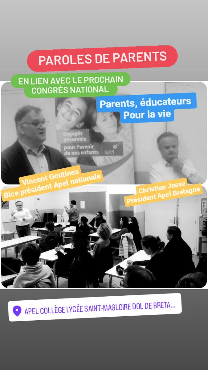 Ce soir, 1ere d'une longue série !
Paroles de parents en lien avec le prochain congrès national : Parents, éducateurs pour la vie.
<a href="/ApelBretagne/">Apel de Bretagne</a> <a href="/Apelnationale/">Mouvement des Apel</a>