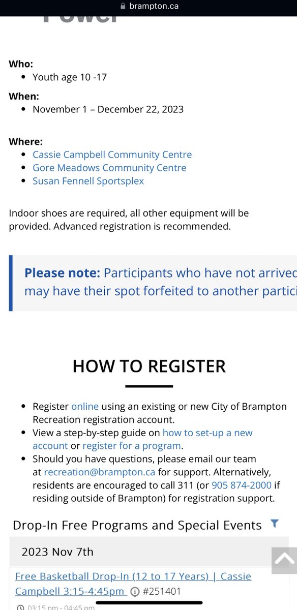 Free After School Drop-In Basketball Program For Youth age 10-17 provided by the City of Brampton. 

2nd picture explains how to register online using a City of Brampton Recreation registration account and the different locations this program is offered.  

Enjoy SomersetFam!