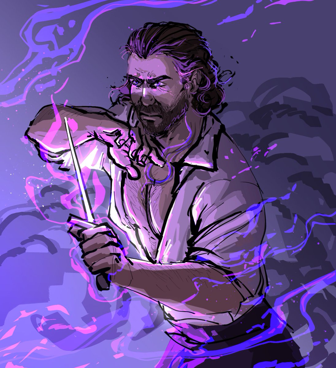 Badassassassin's tweet photo. Thanks everyone who came to the stream tonight! 

Here's our Gale trying to recover his stolen boots from Astarion.

#BG3 #GaleDinner https://t.co/SlAHzSG3wD