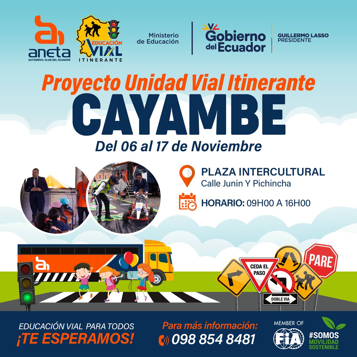 Les invitamos a participar en una enriquecedora experiencia educativa. Del 06 al 17 de noviembre, los esperamos en Cayambe, donde tendrán la oportunidad de aprender de manera amena y práctica sobre la #seguridadvial en nuestras carreteras. 🚦👨‍👩‍👧‍👦

#AprendiendoJugando #EducacionVial