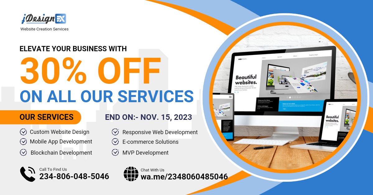 idesignex's tweet photo. 🚀 Unlock innovation at an incredible price! 

Get 30% OFF on all our cutting-edge services @idesignex! 💡💰 Don't miss out! 

Let's discuss the details on chat: https://t.co/OLq8VekhRQ

#Innovation #TechSolutions #webdevelopment #ios #Android14 https://t.co/4o92tcAt4H