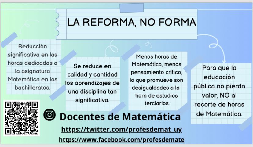 francomariani88's tweet photo. Más de 900 docentes de Matemática de Uruguay (y se siguen sumando) preocupados por la transformación educativa que ya está en curso y la que se vendrá en bachillerato a partir del año próximo. No será momento de una vez más, recapacitar y echar para atrás?? 🧵 1/2
@profesdemat_uy https://t.co/3Wc1H6zWKA