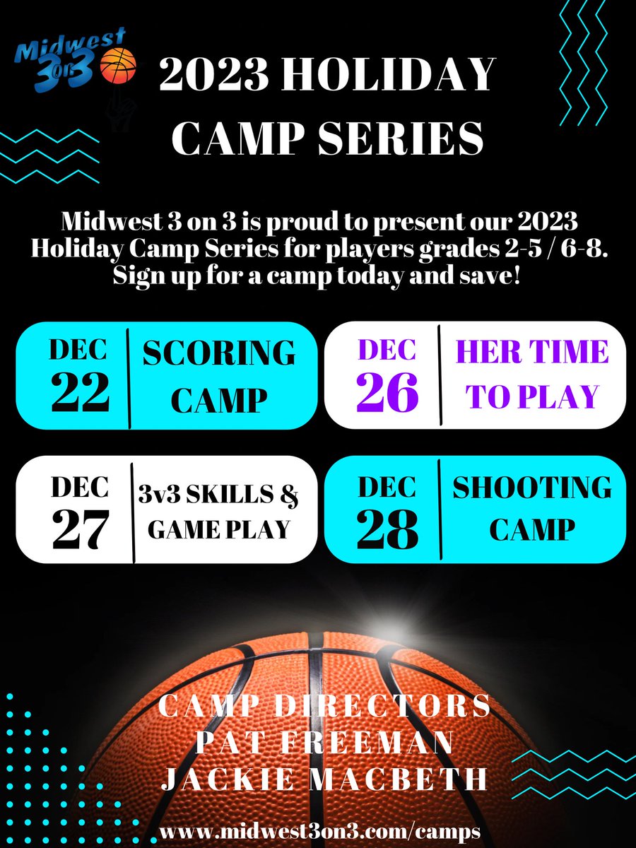 🚨 Registration for our 2023 Holiday Camp Series opens Thursday at 10am! 

Sign up on Thursday and save 20% on any camp! 

midwest3on3.com/camps