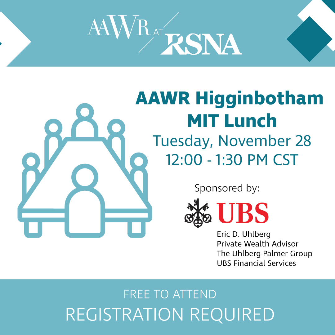 We are honored to have Dr. Elizabeth Kagan Arleo, as our speaker for the AAWR Higginbotham MIT Lunch at RSNA

We believe that this event will provide you with valuable guidance to help you excel in your career and aspirations. 

Register today!

bit.ly/3QKH8Ws