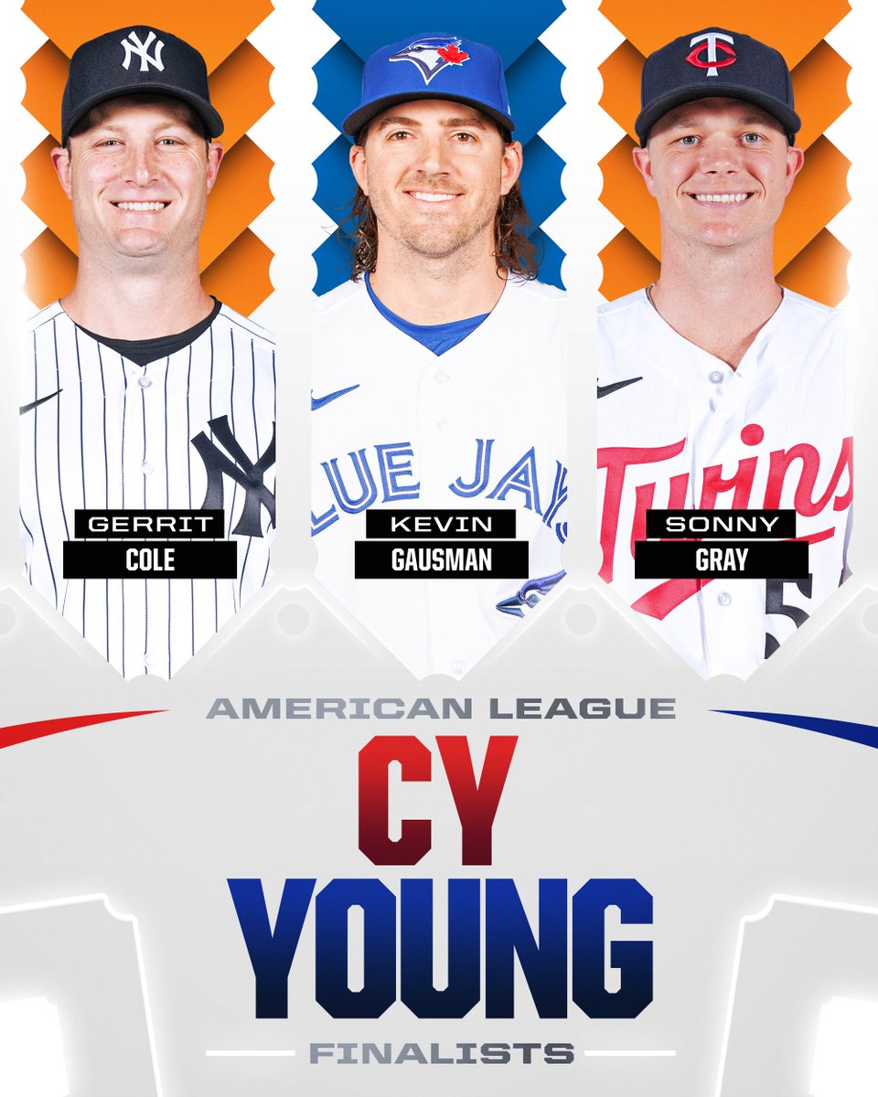 Your 2023 @officialBBWAA AL Cy Young Award finalists: Gerrit Cole Kevin Gausman Sonny Gray