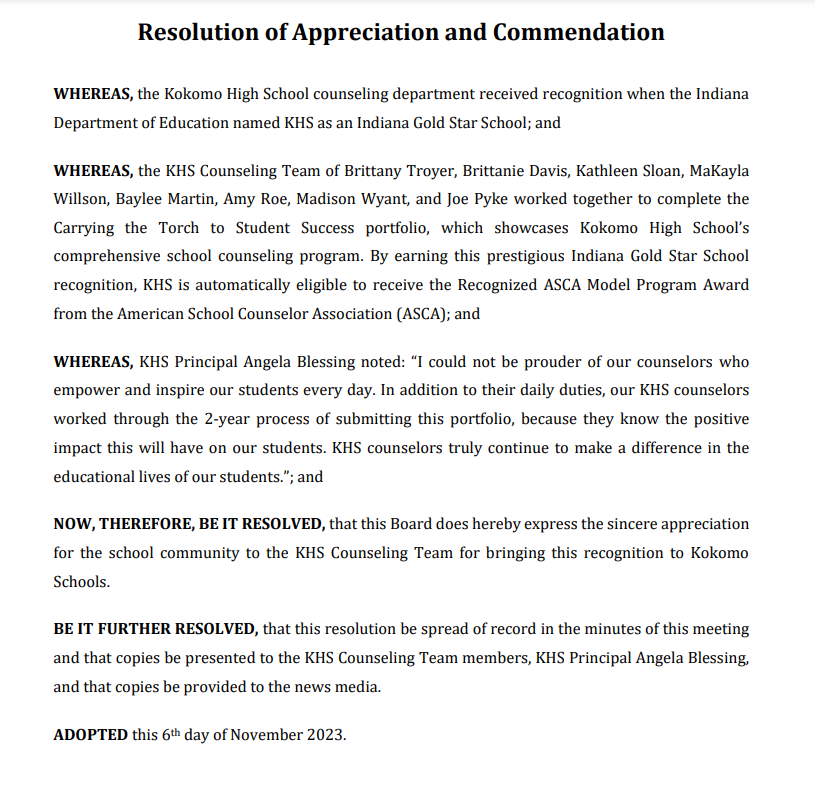 2.02 KHS &amp; Counseling Department Gold Star School Award

Approved, no discussion

Congrats!