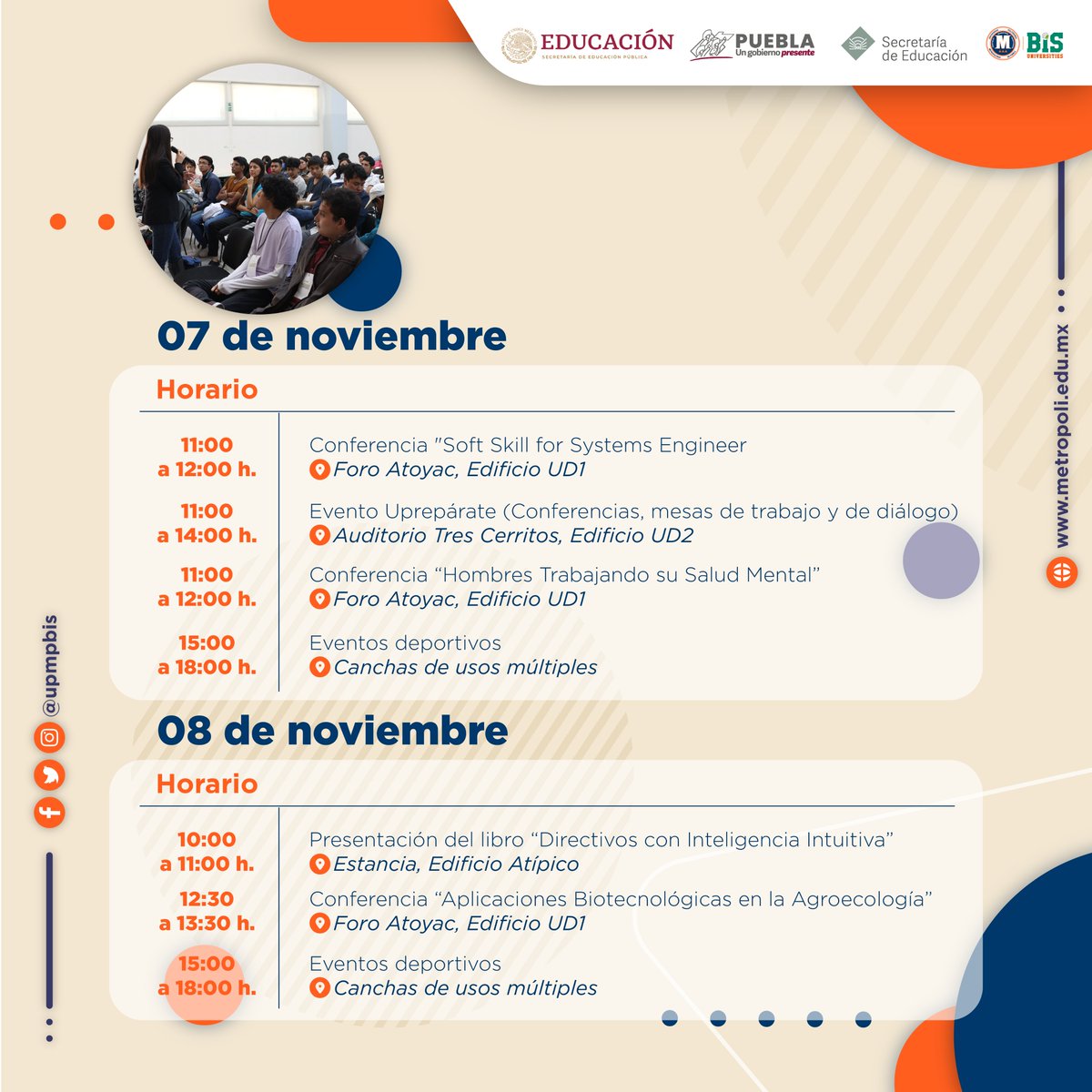 upmpbis's tweet photo. Damos inicio a la ¡𝗦𝗲𝗺𝗮𝗻𝗮 𝗱𝗲 𝗔𝗻𝗶𝘃𝗲𝗿𝘀𝗮𝗿𝗶𝗼 #𝗨𝗣𝗠𝗣! 🤩🥳
Te presentamos el Itinerario lleno de conocimiento, deporte y cultura, para conmemorarlo 👇😉
#UPMP #OrgulloUPMP #UniversidadBilingüe #UniversidadesPuebla #UniversidadPública #HalconesUPMP #CommunityUPMP https://t.co/Ic3zCTtj8W