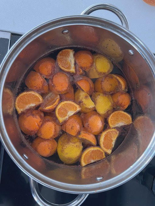 Instead of tossing out almost spoiled fruit, I created a simmer pot recipe. Mandarins, lime, along with
