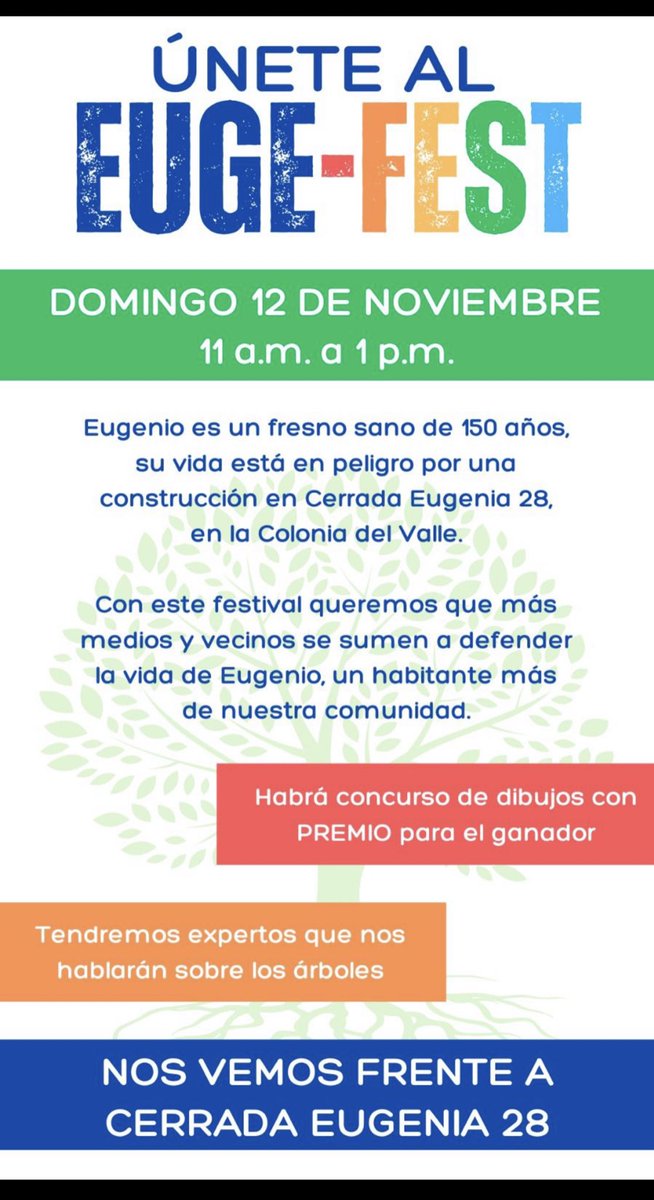 unacebollla's tweet image. Hola! Estamos organizando este festival para concientizar sobre la importancia de los árboles en manifestación a la tala en Cda. Eugenia 28.
Habrá observación de especies, concurso de dibujos y pláticas informativas.
Ojalá nos ayuden a dar rt 🙏🏻✨

@CompensaAC @supercivicosmx