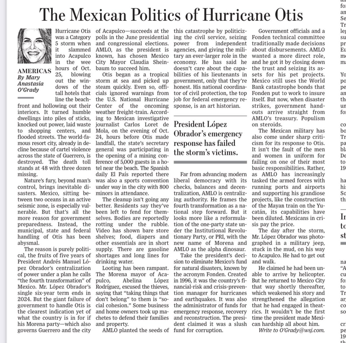 JorgeLara1's tweet photo. Vaya tunda que le dan al peje en el Wall Street Journal por su indolencia ante el huracán Otis y su negligencia para ayudar a los damnificados. @MaryAnastasiaOG @WSJ https://t.co/rrwEpqBGEi