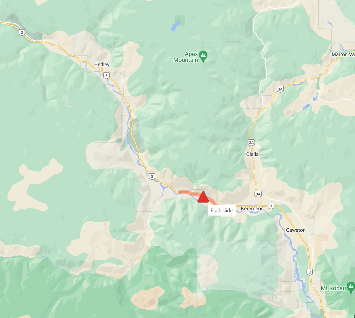 ⛔️REMINDER - #BCHwy3 The highway is CLOSED 3-9 km west of #Keremeos due to a rock slide. Assessment in progress. No estimated opening time available. Next update tomorrow Nov 7th at 1:00 PM.

ℹ️For more info:
drivebc.ca/mobile/pub/eve…
