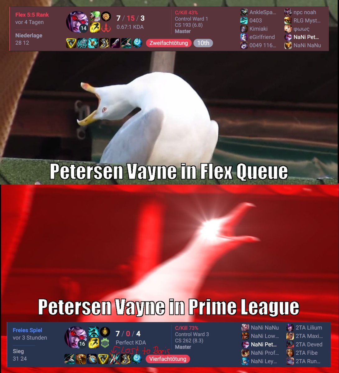 GG's an <a href="/secondtimealive/">Second Time Alive</a> 
Somit steht es jetzt 8:0 für uns in der Div 4.7 der <a href="/PrimeLeague/">Die Techniker Prime League</a>