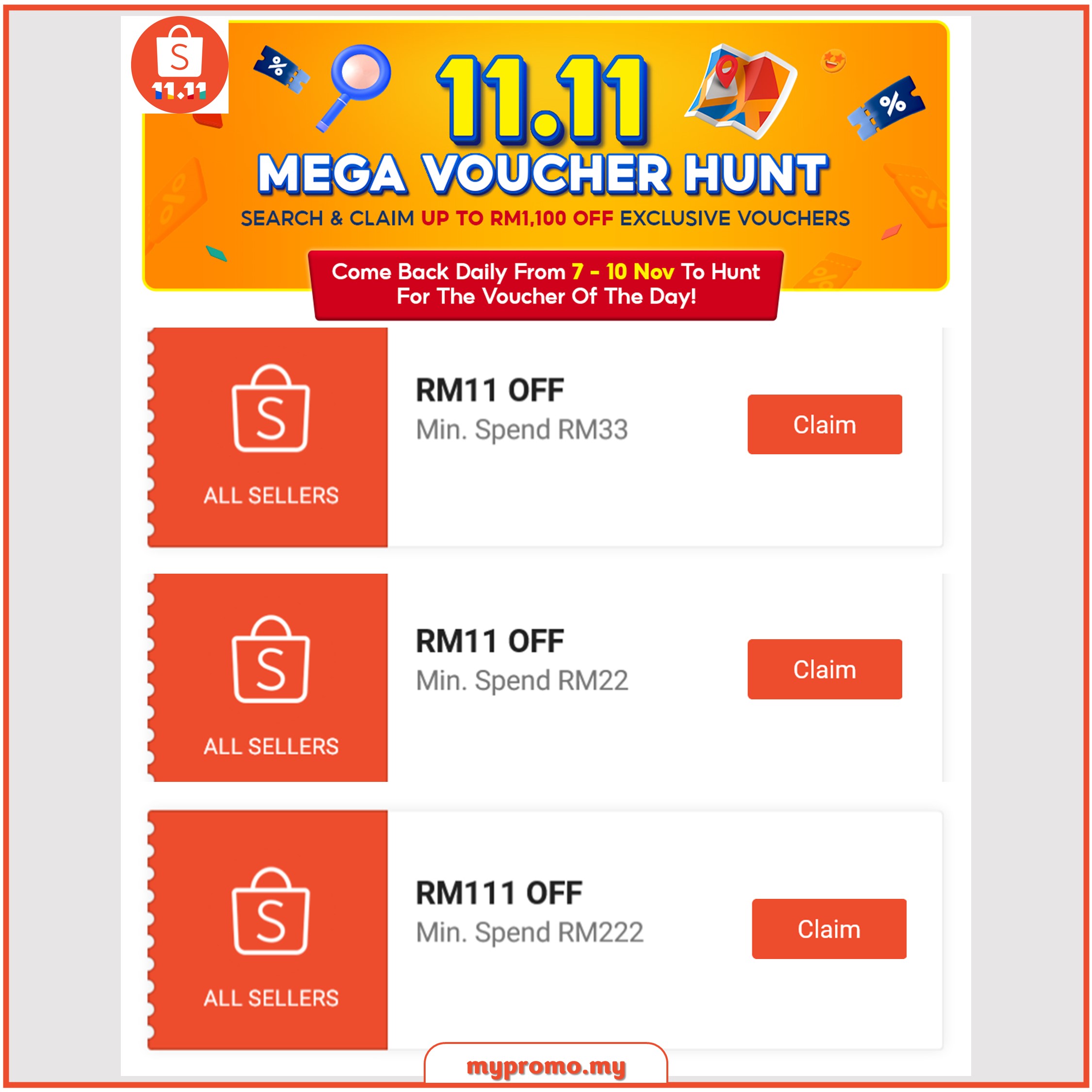 Shopee 11.11 Mega Voucher Hunt