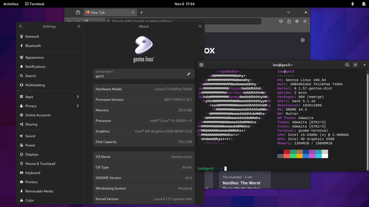 leochavez's tweet image. Pretty proud of myself. Finally got real #Gentoo on real hardware now! 🎉  And somehow didn&apos;t blow away my permanent @OsEndeavour install 😅

I need to figure out wifi and sound, but I&apos;m almost there

#Linux