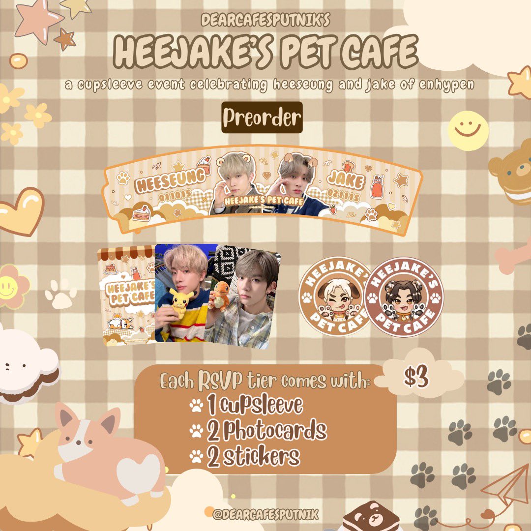 ꒱.. <a href="/dearcafesputnik/">dearcafesputnik</a> ‘s heejake’s pet cafe preorder rsvp set ! ♡ 

# secure a cupsleeve by preordering through the google form in our linktree (found in bio)! ꒱

tags: #cupsleeve event oc la ca #jake #heeseung #enhypen