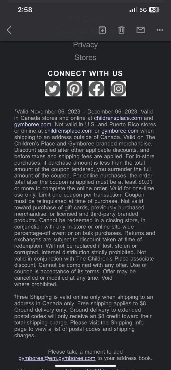 CheikhTS1's tweet photo. @childrensplace 25% e-mail promotional code also DOES NOT WORK even though T&amp;Cs are satisfied. https://t.co/Aq5Y3sbJko
