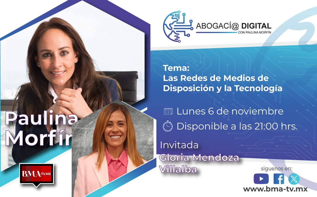Te esperamos a partir de las 9:00pm en #AbogaciaDigital con <a href="/CedenoMorfin/">Paulina Morfin</a> y <a href="/golitita/">Gloria MendozaV.</a> para hablar sobre Redes de Medios de Disposición y la Tecnología.

youtu.be/R0neaOzSbEU