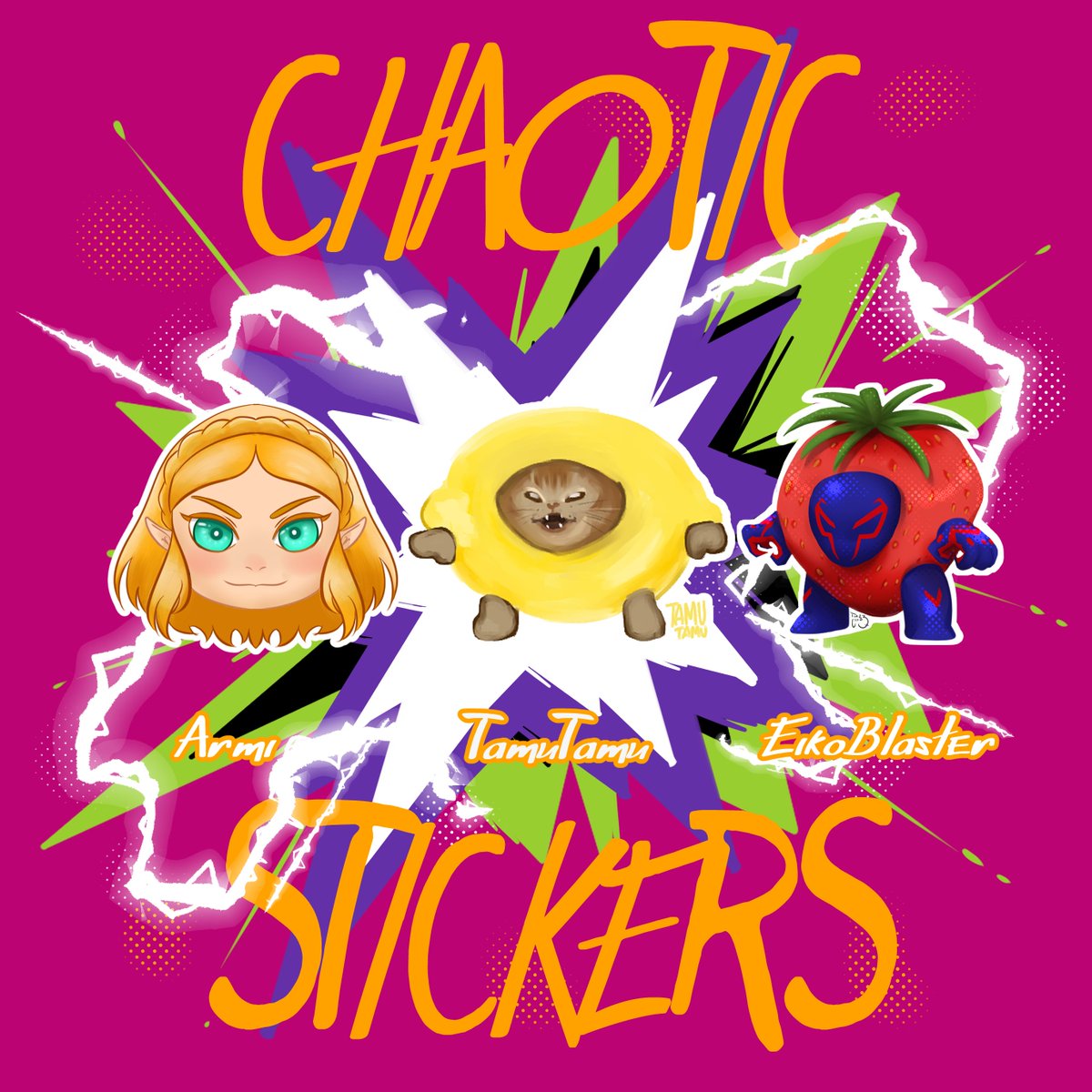 ChaoticGround's tweet photo. Les venimos recordando que tenemos gente talentosa con nosotros, aquí tenemos 3 stickers hechos por @Eikoblaster  @TamuTamura97 y  @armitheopossum   en diferentes estilos y diferentes frutitas si usted ve una Zelda y no el disfraz de mango es que le falta 🍆

#chaoticgroundstudio https://t.co/2Qlrwf01PI