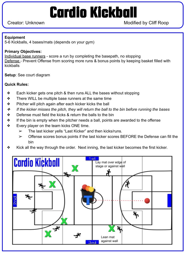 Here is my version...No idea where the original idea came from!
#PhysEd 

bit.ly/CardioKBall