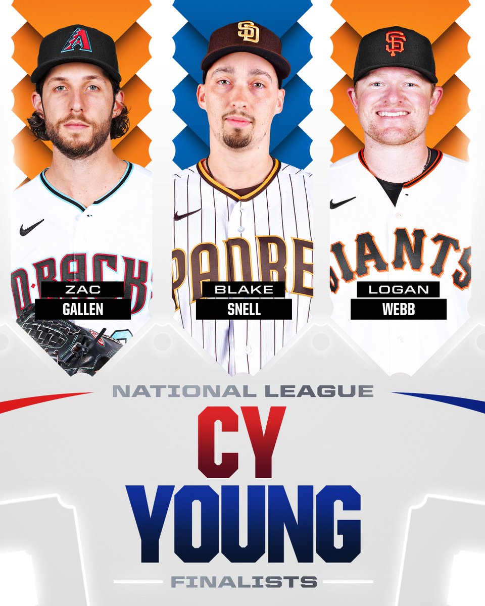 Your 2023 @officialBBWAA NL Cy Young Award finalists: Zac Gallen Blake Snell Logan Webb