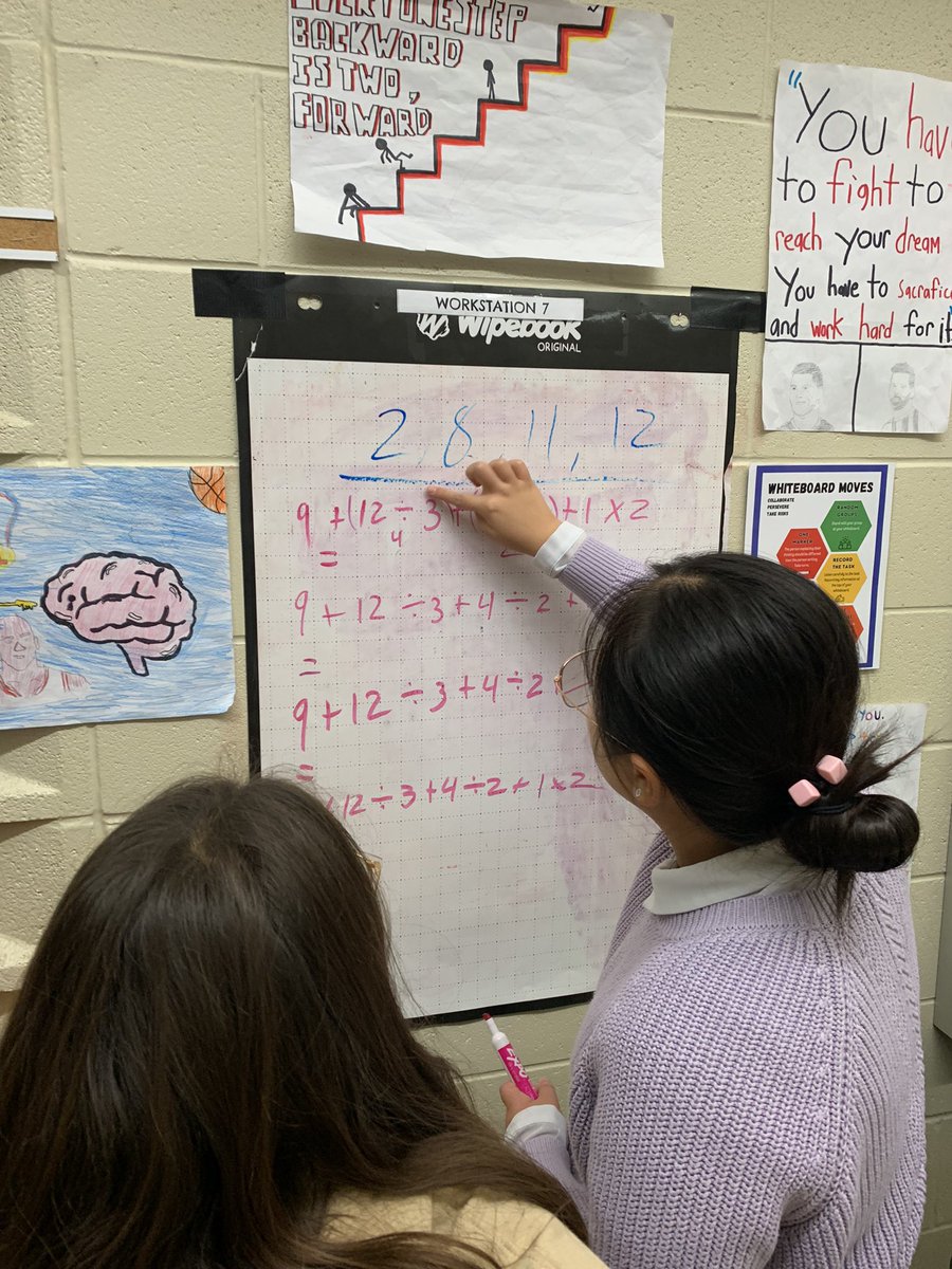 Ss tried the “Missing Brackets” #thinkingclassroom activity. They were challenged to place brackets in an en expression to solve for a particular answer.