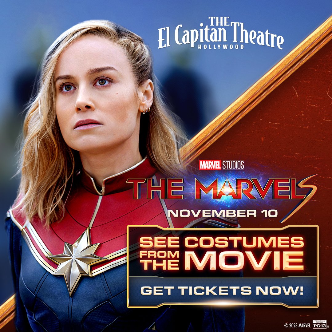 The El Capitan Theatre (@elcapitanthtre) on Twitter photo Ready for a cosmic adventure? 💫 Get tickets now to see <a href="/MarvelStudios/">Marvel Studios</a>’ #TheMarvels at El Capitan and see costumes from the movie: bit.ly/TheMarvels_Tix Ready for a cosmic adventure? 💫 Get tickets now to see <a href="/MarvelStudios/">Marvel Studios</a>’ #TheMarvels at El Capitan and see costumes from the movie: bit.ly/TheMarvels_Tix