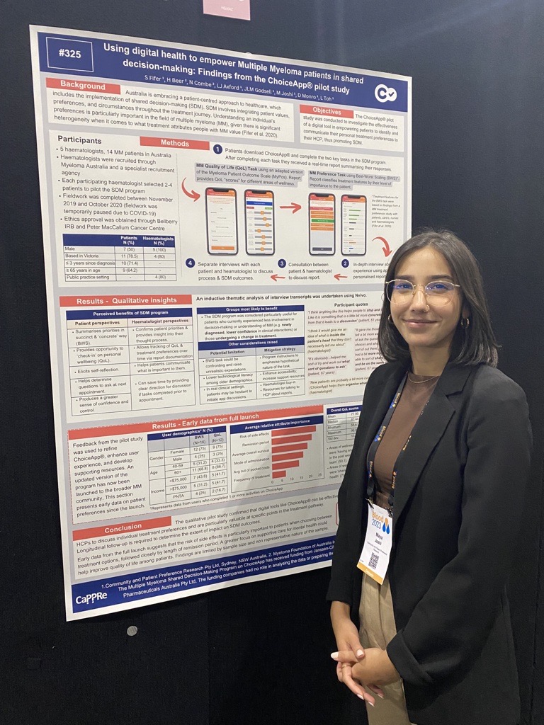 CaPPRe (@cappre_research) on Twitter photo CaPPRe's <a href="/MayaHoensJoshi/">Maya Joshi</a> presented last night at #Blood2023 on "Using digital health to empower multiple myeloma patients in shared decision-making: Findings from the ChoiceApp® pilot study".
To learn more about ChoiceApp®, visit choiceapp.com.au CaPPRe's <a href="/MayaHoensJoshi/">Maya Joshi</a> presented last night at #Blood2023 on "Using digital health to empower multiple myeloma patients in shared decision-making: Findings from the ChoiceApp® pilot study".
To learn more about ChoiceApp®, visit choiceapp.com.au