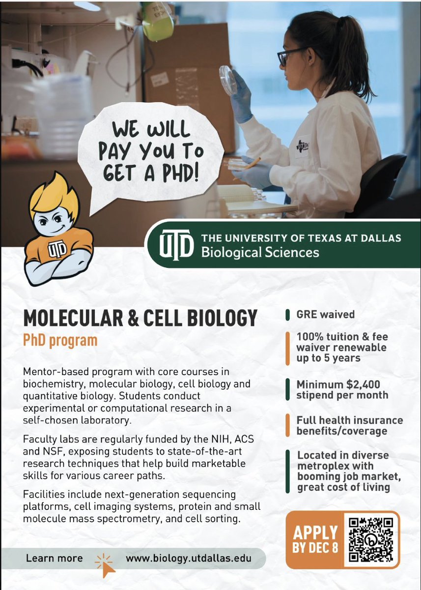 Dr. Erica L. Sanchez (@elsanchez09) on Twitter photo Applying to #PhD programs in Molecular & Cellular Biology?
Attending <a href="/ABRCMS/">ABRCMS</a> in Phoenix, AZ next week?
Me too!
Please introduce yourself & let me tell you more about how to apply to <a href="/UTD_Biology/">UT Dallas Biology</a>!
Please RT!
<a href="/bgsc_utd/">Biology GSC UTD</a> <a href="/UTDScience/">UTD Natural Sciences & Math</a> <a href="/UTDResearch/">UT Dallas Research and Innovation</a> @UTDOGE Applying to #PhD programs in Molecular & Cellular Biology?
Attending <a href="/ABRCMS/">ABRCMS</a> in Phoenix, AZ next week?
Me too!
Please introduce yourself & let me tell you more about how to apply to <a href="/UTD_Biology/">UT Dallas Biology</a>!
Please RT!
<a href="/bgsc_utd/">Biology GSC UTD</a> <a href="/UTDScience/">UTD Natural Sciences & Math</a> <a href="/UTDResearch/">UT Dallas Research and Innovation</a> @UTDOGE