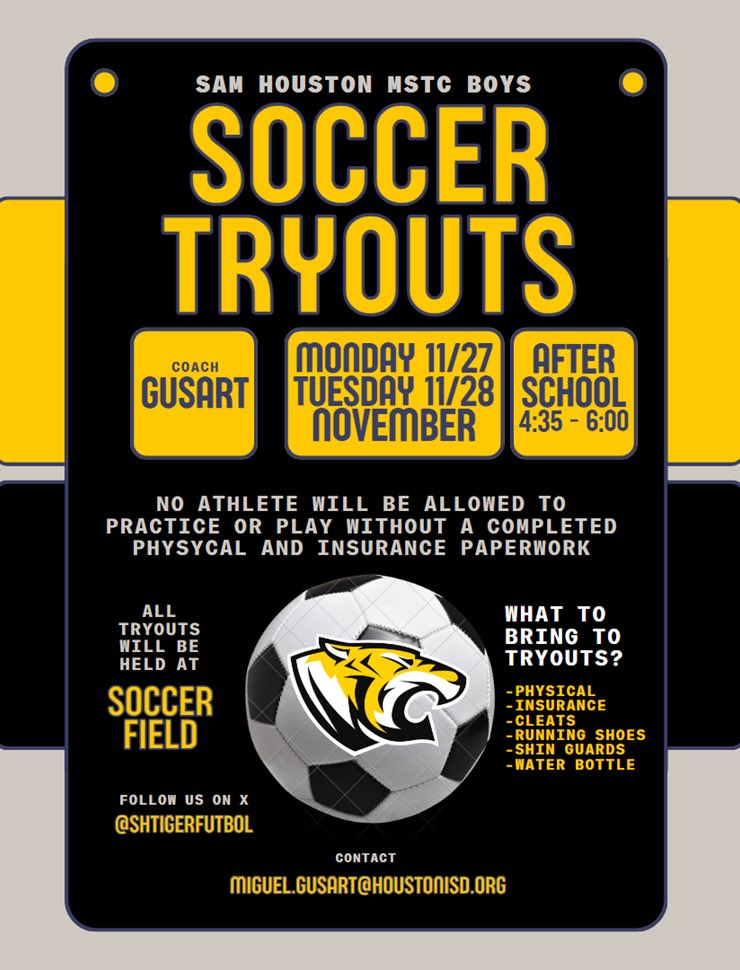 SHtigerfutbol's tweet photo. Soccer’s fire, dreams we aspire,
Through pain &amp; gain, we never tire.
Kicking the ball, chasing the goal,
In this beautiful game, we find our soul.
November 27 &amp; 28, tryouts in sight,
on the field, we’re set to take flight.
We’ll dribble, we’ll shoot,
&amp; maybe even amuse!” @SHMSTC https://t.co/I6sI5r2q9b