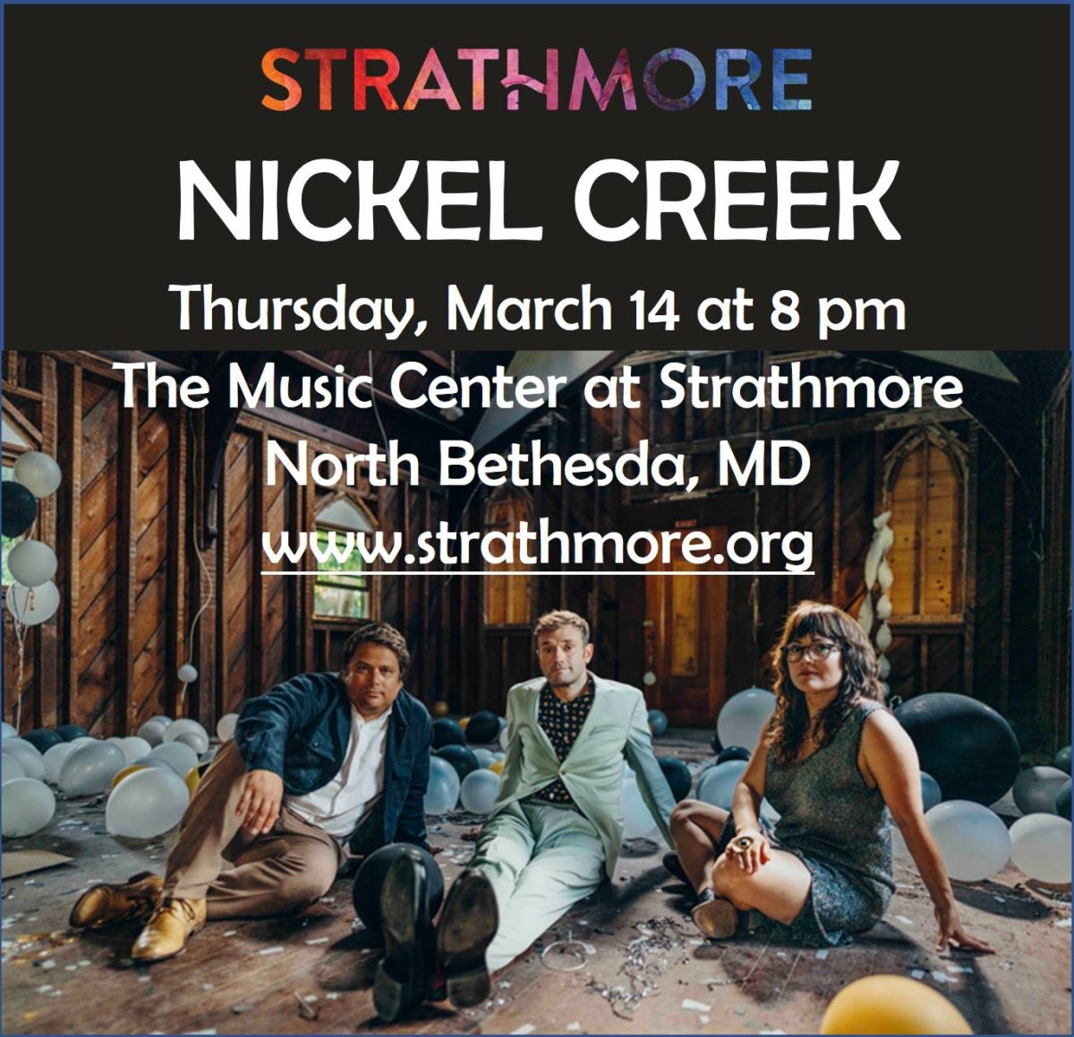 BluegrassCntry's tweet photo. Win Tickets to Hear Nickel Creek at the Strathmore! Go to https://t.co/PZVrM2t6cx 
Nickel Creek comes to the Music Center at Strathmore in North Bethesda, MD for an 8 pm show on Thursday, March 14, 2024.
Tickets are now on sale at https://t.co/RnSDFluoGp. https://t.co/rwm98b7Rhk