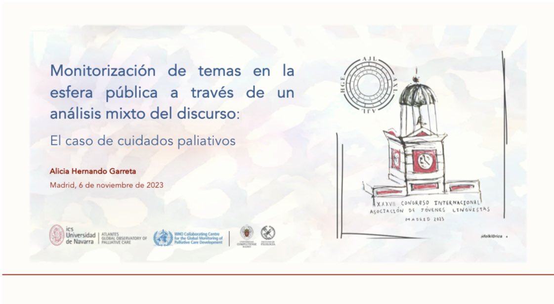 Alisshega's tweet photo. Si me dicen hace un tiempo que hoy expondría en @FilologiaUCM, no lo habría creído. Es un trabajo con @AtlantesPC en @ICS_unav.
Gracias mil a @ajlmadrid23 por esta oportunidad. Ha sido un día de aprendizaje🔝.Mañana +! 📚🗣️👨‍⚕️
#AJLMadrid23 #palliativecare #corpuslinguistics https://t.co/ZuCBlHTcu4