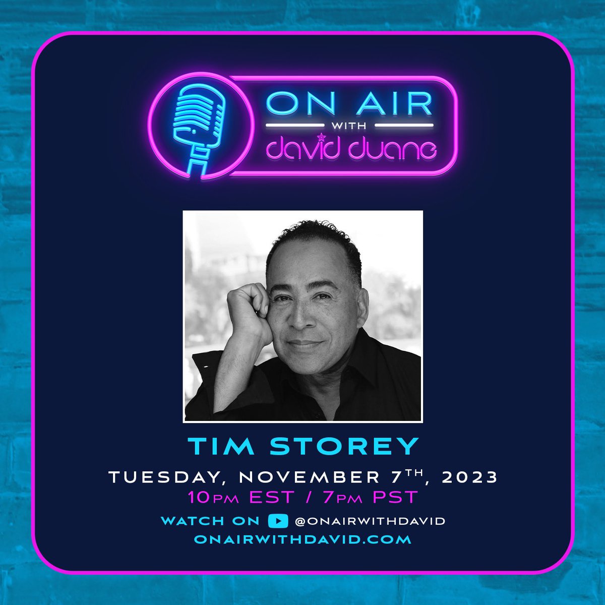 OnAirWithDavid's tweet photo. This Week • Tuesday, November 7th 10pm EST / 7pm PST: @DDuaneOfficial returns with the BRAND NEW EPISODE of @OnAirWithDavid, featuring w/ special guest @timstorey • Stream LIVE on https://t.co/QNVFa1zjpQ or https://t.co/8wxwETwqTf #DavidDuane #OnAirWithDavidDuane #TimStorey https://t.co/IQs2RF7hBw