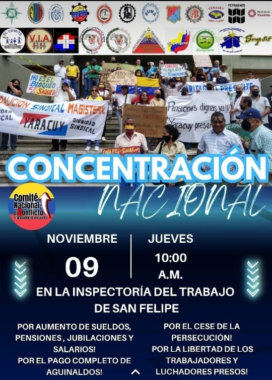 #6Nov Seguimos en la calle luchando por nuestros derechos laborales. Basta de tanto atropello, acompañemos y exijamos lo que por justicia nos corresponde. UNIDAD Y LUCHA
<a href="/AsambleaCNCTL/">#ComiteNCTL</a> <a href="/GremioDocente/">GremioDocente</a> 
<a href="/ManuelRincones6/">Manuel Rincones</a> 
<a href="/OITAndina/">OIT Países Andinos</a> 
<a href="/magisterioyara/">Coalición Sindical del Magisterio Yaracuyano</a> 
<a href="/juliovillareyes/">Julio Villalobos Reyes ®️</a> 
<a href="/grisisanch/">Gricelda Sánchez</a>