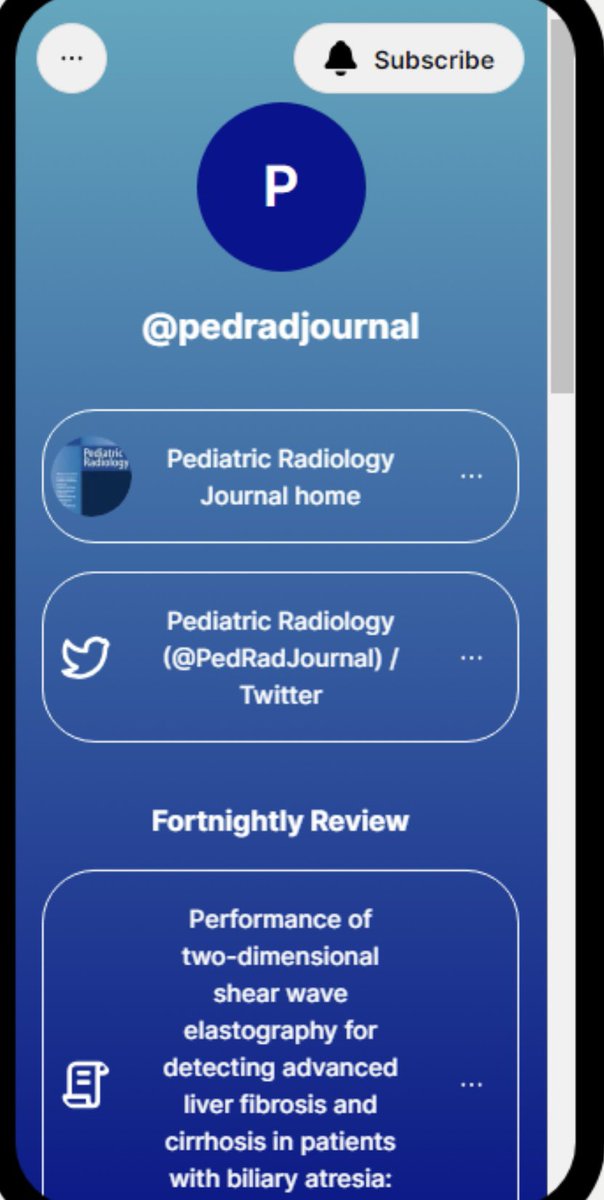 Interested in getting our Fortnightly Review full text links in your email inbox? <a href="/PedRadJournal/">Pediatric Radiology</a> has a Linktree account that will do just that! Follow the link below to subscribe:

linktr.ee/pedradjournal
