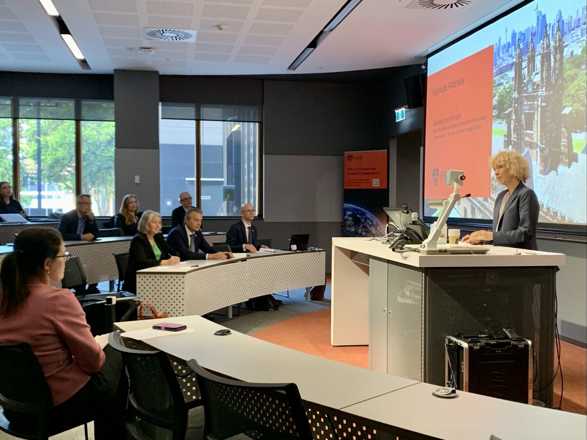 GermanyInOz's tweet photo. "The choices &amp; actions we take now will have impacts for thousands of years" @climatemorgan in her keynote @Sydney_Uni 🇦🇺yesterday ahead of the upcoming UN Climate Summit #COP28. Here are some of the key messages from the speech👇1/9 https://t.co/6p1gbk6txw