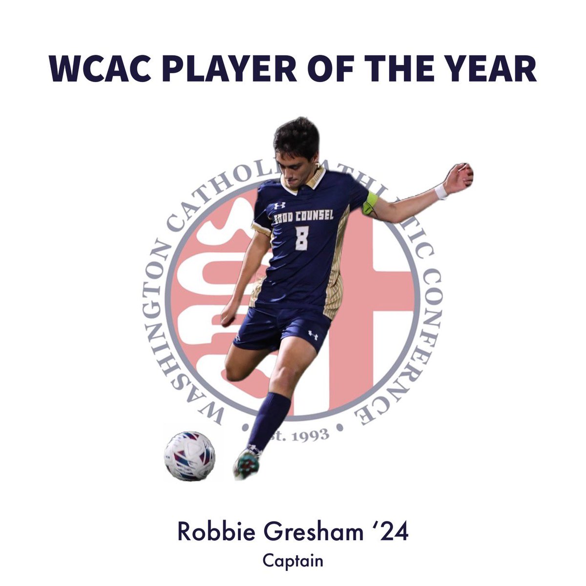 Congrats to senior captain Robbie Gresham on being named WCAC Player of the Year. This four year starter and All American is the the first GC player to win this honor in almost a decade!! #FalconFamily